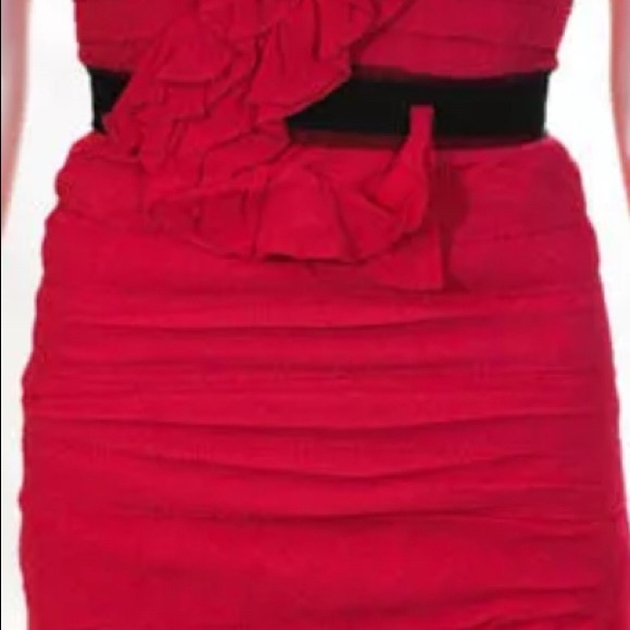 BCBG Max Azria red ruffled one solder dress - Picture 5 of 7